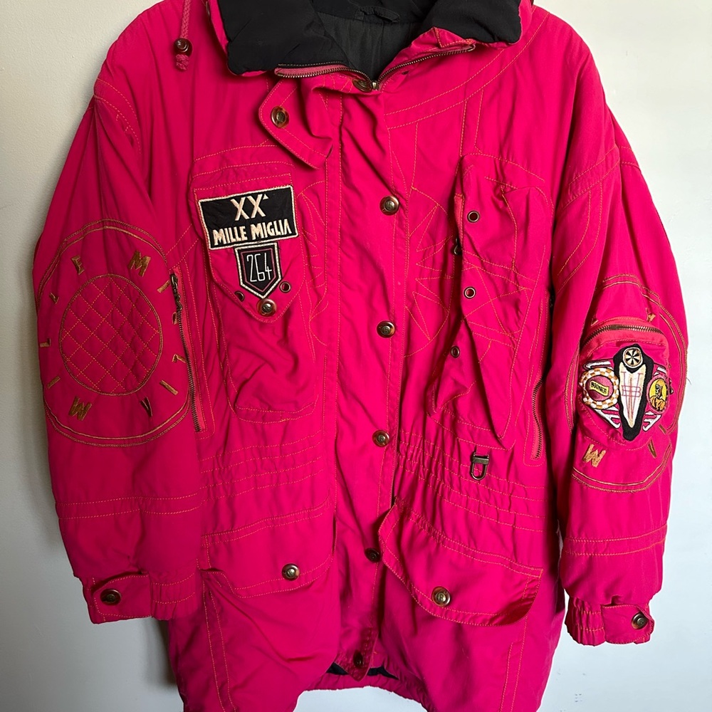 Bogner Joan Thylmann Vintage Ski Jacket Hot Pink Italian Race Car | size XL